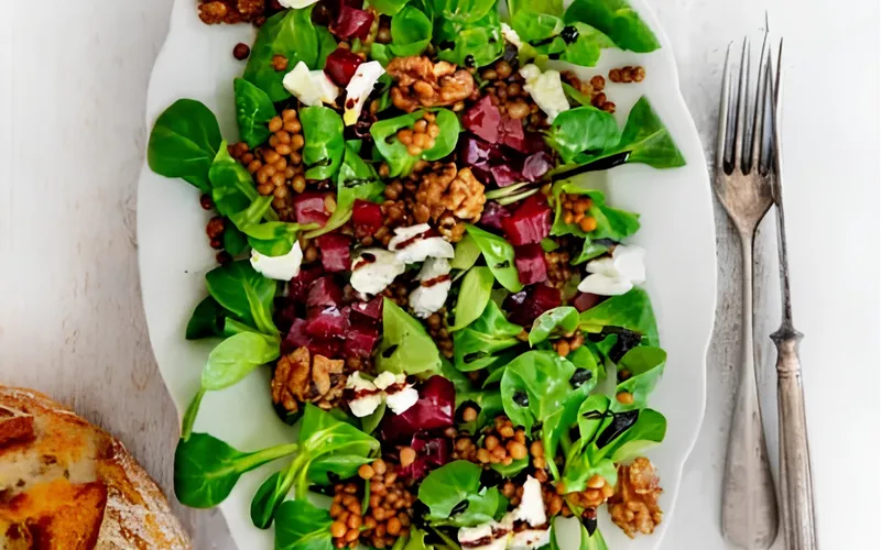 Rode bietensalade in blokjes